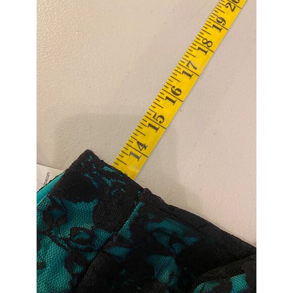 Material Girl Teal & Black Lace Overlay Fit & Flare Dress Zipper Back Medium - Picture 11 of 12